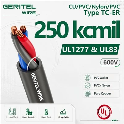 শিল্প অ্যাপ্লিকেশনের জন্য 250 Kcmil PVC নাইলন TC-ER ট্রে কেবল